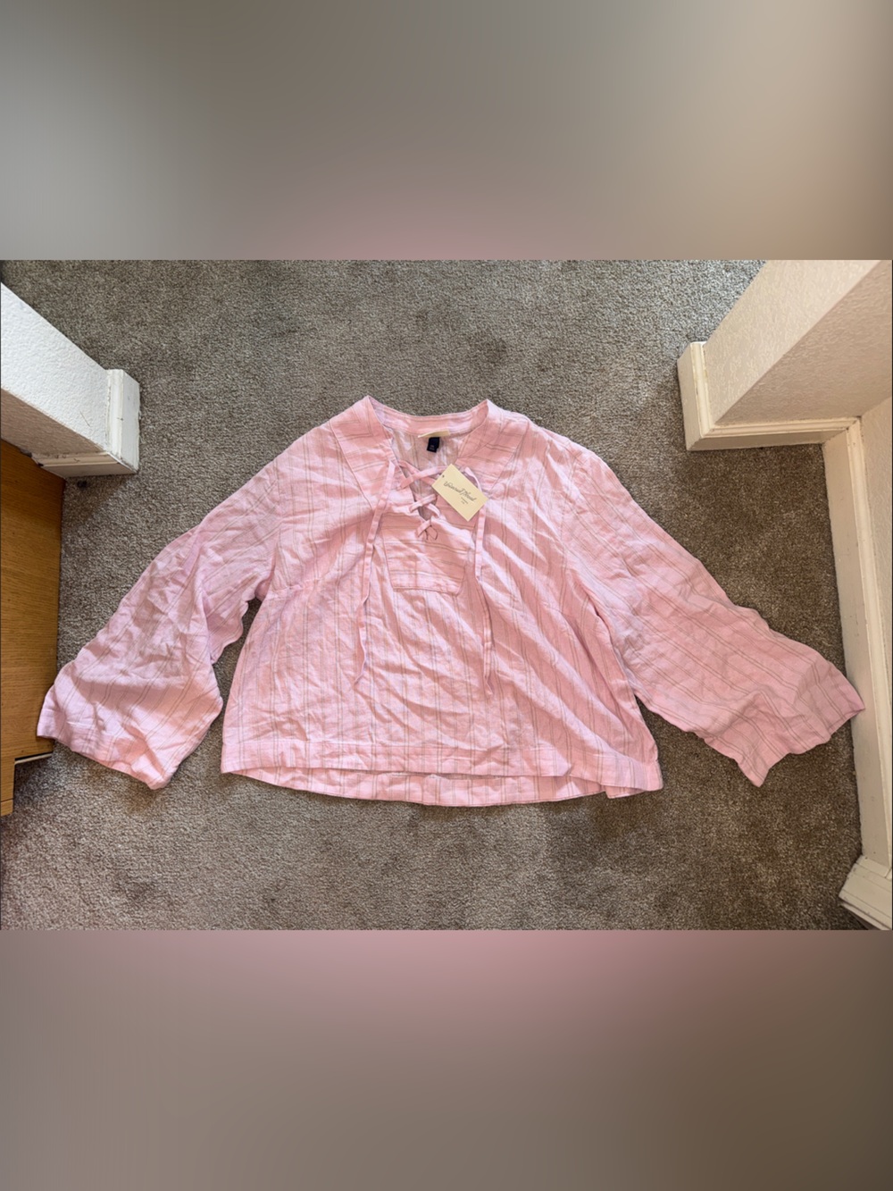 Universal Thread Pink Tie-Neck Blouse with Billowed Sleeves